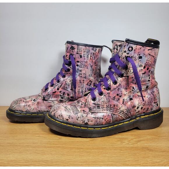 DR. MARTENS Pink London Icons Leather Boots Size 5 UK MADE In England US Size 7 - Picture 5 of 12